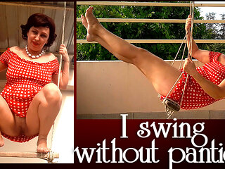 Beutiful lady swinging without panties on a swing outdoors. Slow motion 127 f