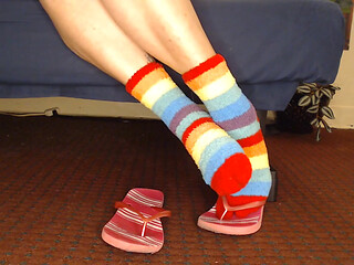 Fuzzy Socks in Pink Flip Flops