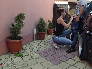 Quickie- Hot MILF Sucks and Fucks Guy Before Work