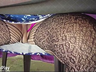 MILF with a juicy and pretty pussy enjoys remote squirt control in public