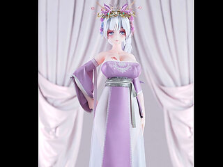 [mmd] Weak Sound Sent Bright Moon Purple Ancient Style Hanfu Big Tits Exposed Small Pussy White Tiger