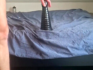 Solo Gay Twink Takes Huge Pyramid Dildo - Extreme Anal Stretching