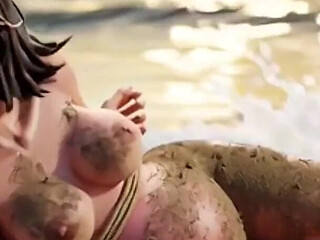 Pregnant Slave Naked in Public Beach Bondage - Huge Belly Exposed