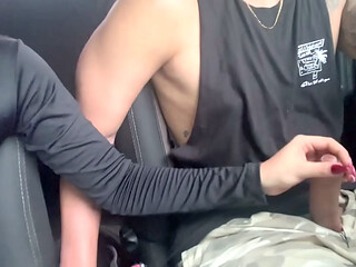 Petite Student Gives Handjob in Car Cum