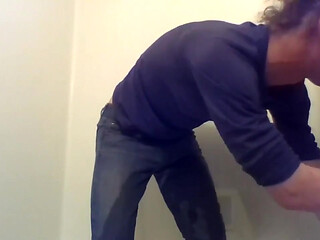 Cute Transgirl Pissing Jeans Intentionally for First Time Fully Clothed