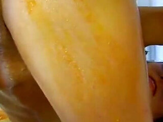 Wet and messy food fetish ass fuck for the big ass girl