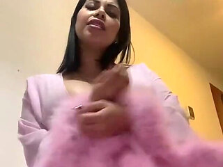 Stacked Brunette Kesha Ortega in Sexy Pink Lingerie, Rides a Big Dildo