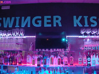 Amateur curvy girl gets tied up and stood up at a swanky swingin' club.