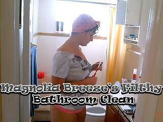 Magnolia Breezes Filthy Bathroom Clean: Toothbrush Anal Tease in Pink Panties