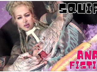 Latex Tattoo Girls Anal Masturbation Squirt And Metal Toy