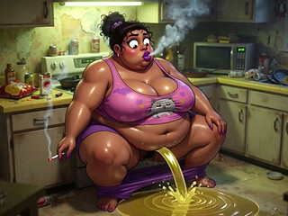 Very Pregnant BBW Smoking While Peeing - Big Belly & Dripping Pussy