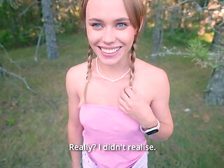 Fucking my stepsister'_s pussy in nature because I got a hard-on at the sight of her naked ass