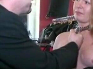 Humiliating blonde girl tits squeezing in the cage