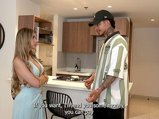 Hot Blonde Pays Pizza Delivery Guy with Her Pussy - Danner Mendez & Ambar Prada