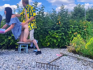 Rough outdoor fuck in the garden while picking berries
