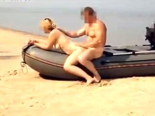 Naked couple relaxing with outdoor hardcore activities