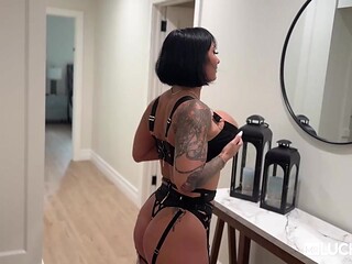Tattooed Cherry Devivre gets intense fucking and fresh jizz in lingerie