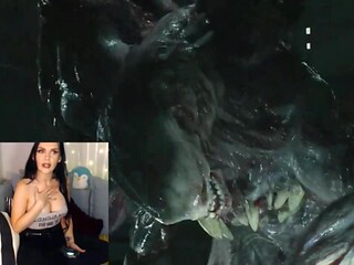 Gamer girl loses Resident Evil game, shows big boobs
