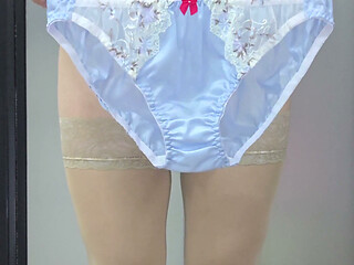 Sissy Kanisa's Fitting Room Try on New Panties, Japanese Style Light Blue, Light Blue, Red Bow