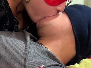 Stepsister gives me a horny French kiss