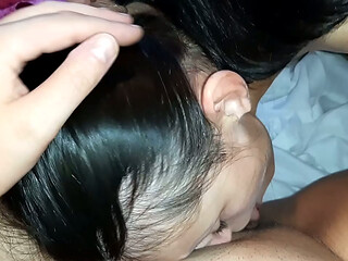 Our slave girl takes turns licking our pussies