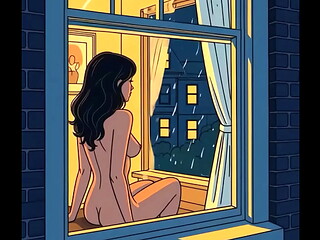 AI - Voyeur spies on his hot neighbor and jerks off