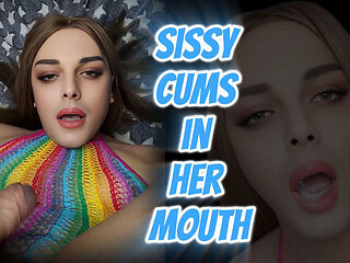 Sissy Cums in Her Mouth