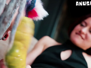 FEMDOM Catplay Lesson Dominatrix Trains Tattooed Kitty with Tail Butt Plug