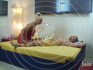 Blonde masseuse Janine gives a hot and hardcore massage