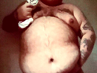 Piggy pisses himself in his daddy bears white briefs in the shower