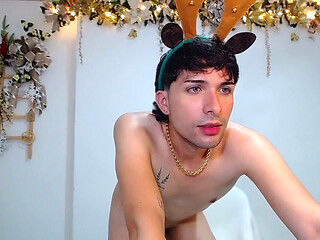 Bucaramanga Colombia Christmas Reindeer Takes Out His Huge Cock and Masturbates Until He Gets All the Cum Cum