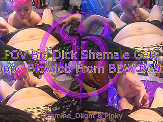 Jasmine_dlight & Pinky - POV Big Dick Shemale Gets Sloppy Blow Job From BBW Beauty