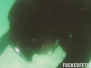 Free Diving Fins Under Open Sea Sexy Latina Goddess