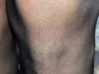 I Found These Used Black Shiny Tights at My Friend's stepmom in Her Room in a Drawer and Cummed Hard Through