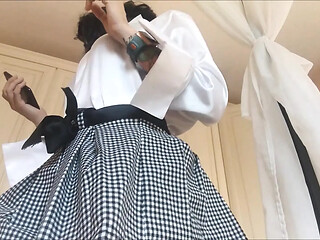 Office secretary lifts her skirt and shows off her big boobs
