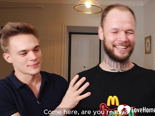 Hot Brunette in Pink Lingerie Sucks and Fucks Tattooed Stud