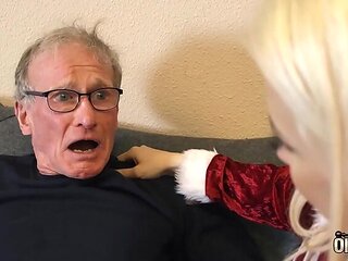 Grandpa fucks tight teen pussy hard and cums deep