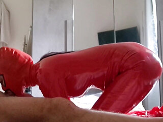 MILF in Latex Catsuit Gives Blowjob and Swallows Cum
