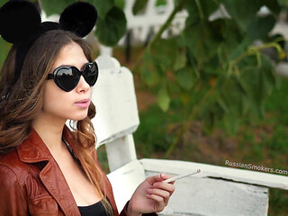 Sensual Russian Angel Smoking Cigarette in Sunlight