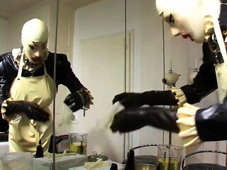 two women fetish latex asslicking and anal mff