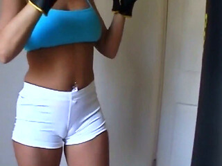 Busty Blonde Gets Her Camel Toe Fucked by Personal Trainer Crush