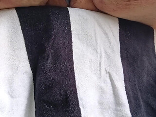 Early morning porch thong.  Fat guy slaps his nuts n shows ass