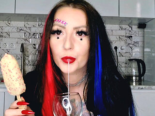 It's hot today, I need to feed you spit with ice cream. Food fetish, spit fetish