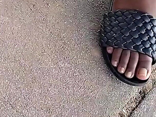 Hot Fudge Tasty Feet Left Foot Wrapped at the Bus Stop