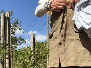 No343 Urinating in front of a utility pole with 'Free' written on it