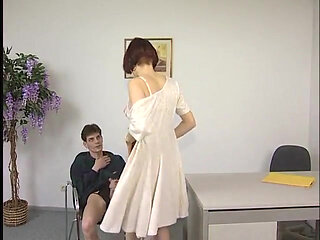 Brunette secretary anally fucked and jizzed in mouth