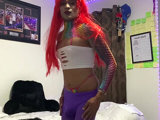 INDIAN FEM BOY RED HAIR SLUT CROSSDRESSER WHORE BIG DICK IN PANTS BULGE SMLL TITS