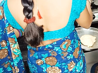 Indian desi wife in kitchen our husband went to sex and show our hot boobs with cumshot sex in kitchen