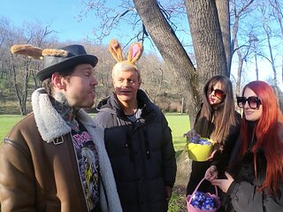 Four sexy babes team up for a hot group sex session with matt and Porno Dan.