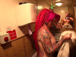 Nudist Sauna British Punk Pink Hair Slut Piggy Mouth Fucked in Nudist Spa